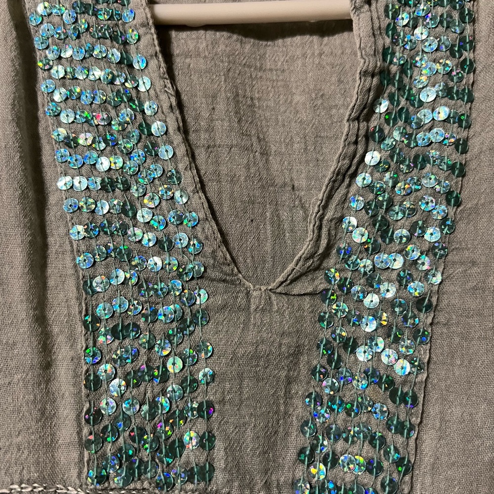 24 Karat Gray Top with Blue Sequin Details